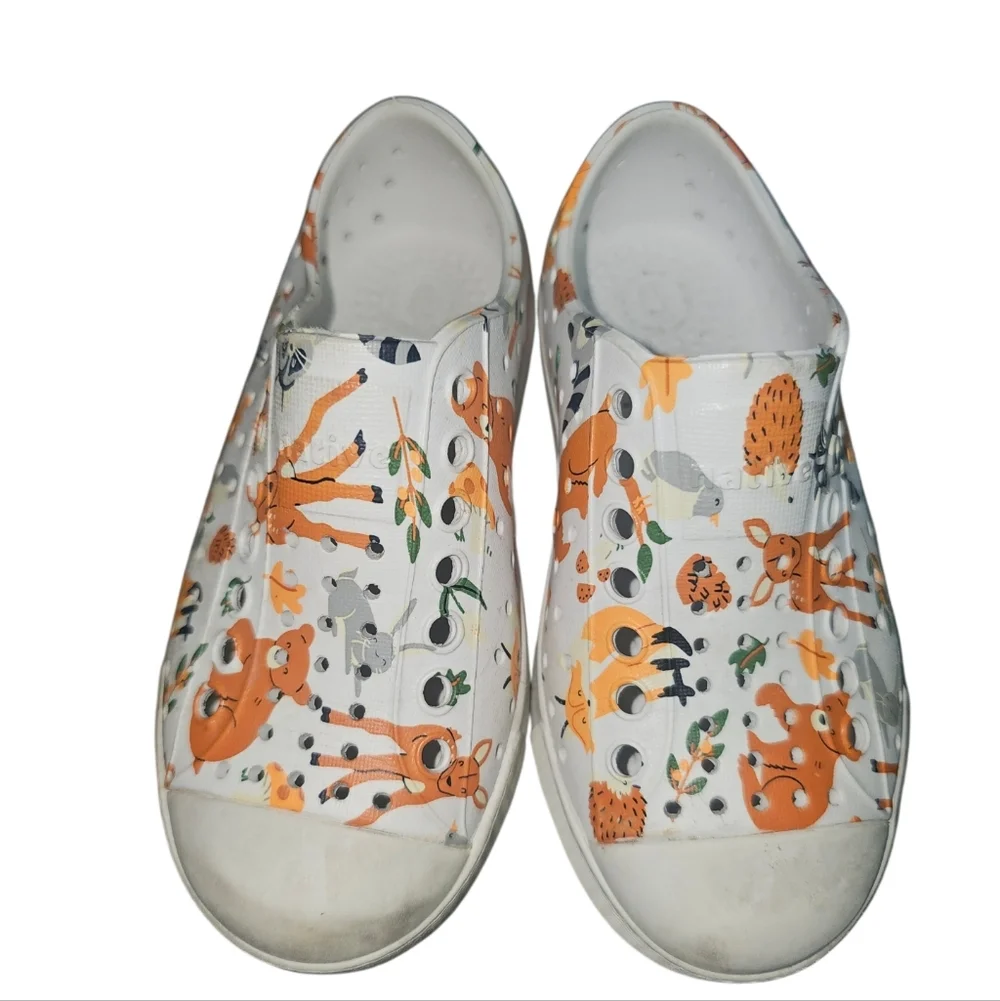 Native Shoes Kids Animal Print Slip-On Shoes - Orange on White